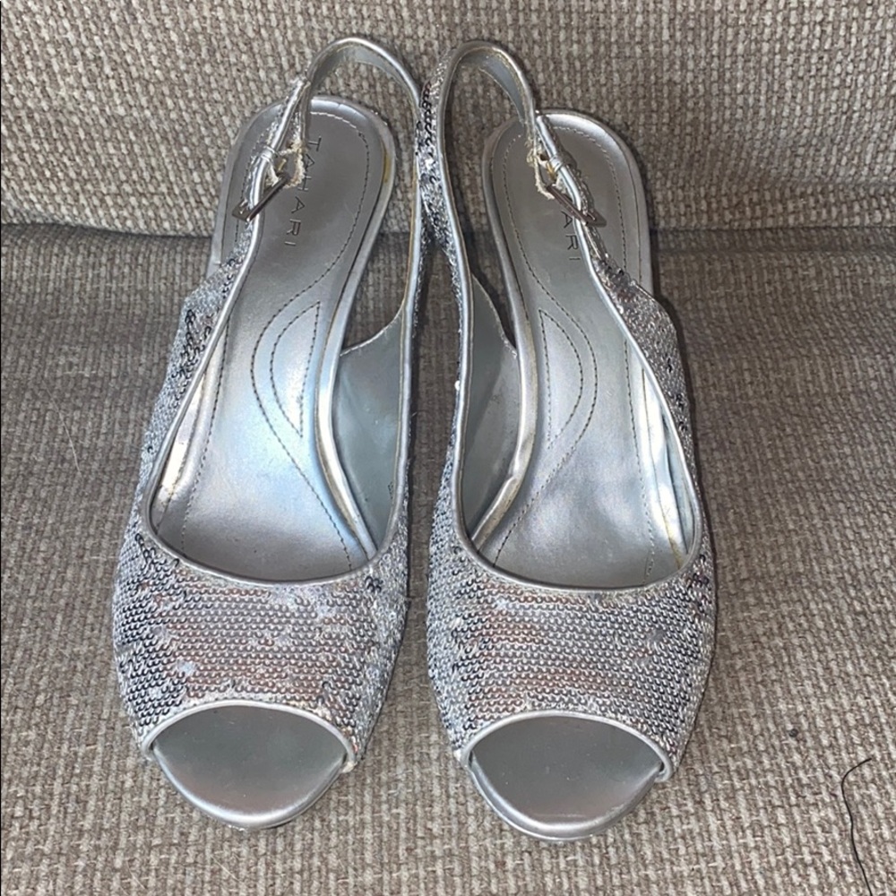 Tahari silver sequin heels